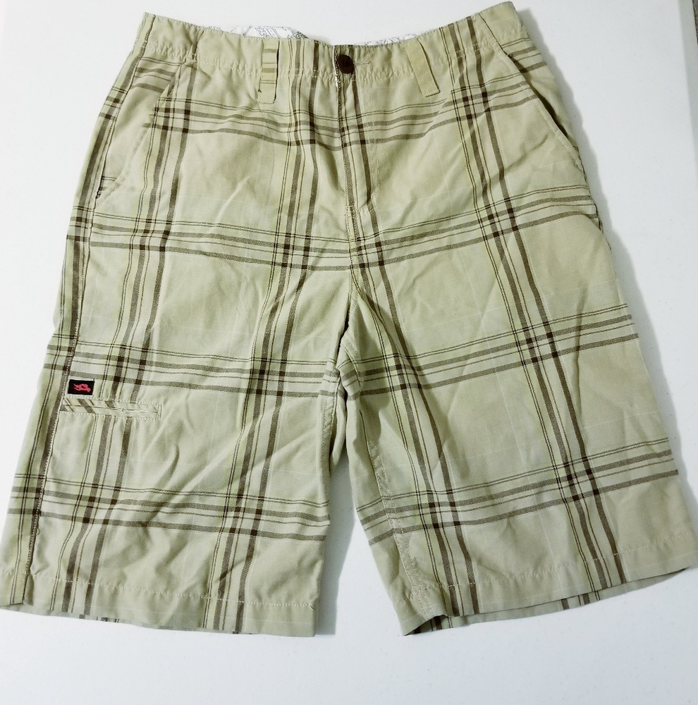 Hawk Men's Beige Stripe Plaid Skater Flat Chino Shorts Size Medium Skater
